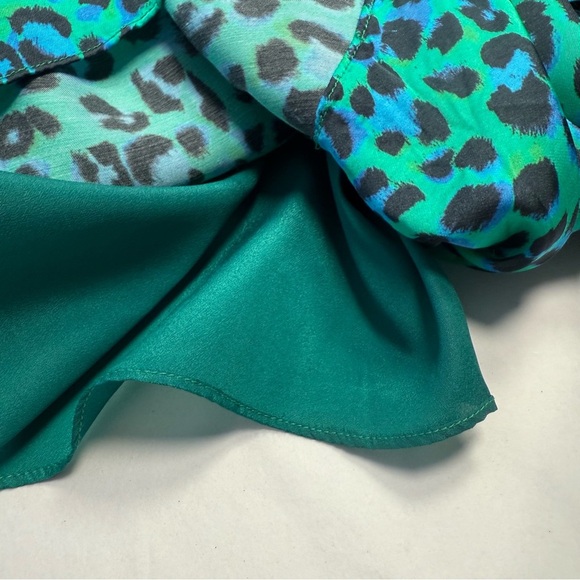 LPA V-Neck Asymmetrical Ruffle Jade Leopard Print Mini Dress Size XL Revolve - Picture 6 of 8
